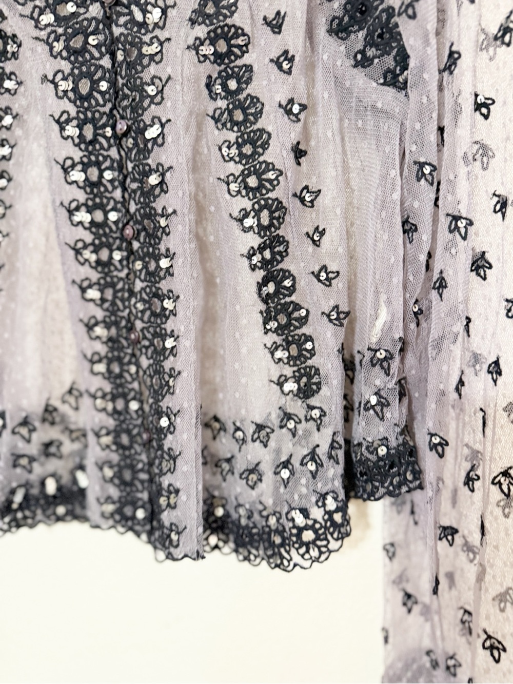Free People Declan Sequin Sheer Embellished Shirt in Petrified Wood Combo Med - Picture 6 of 8